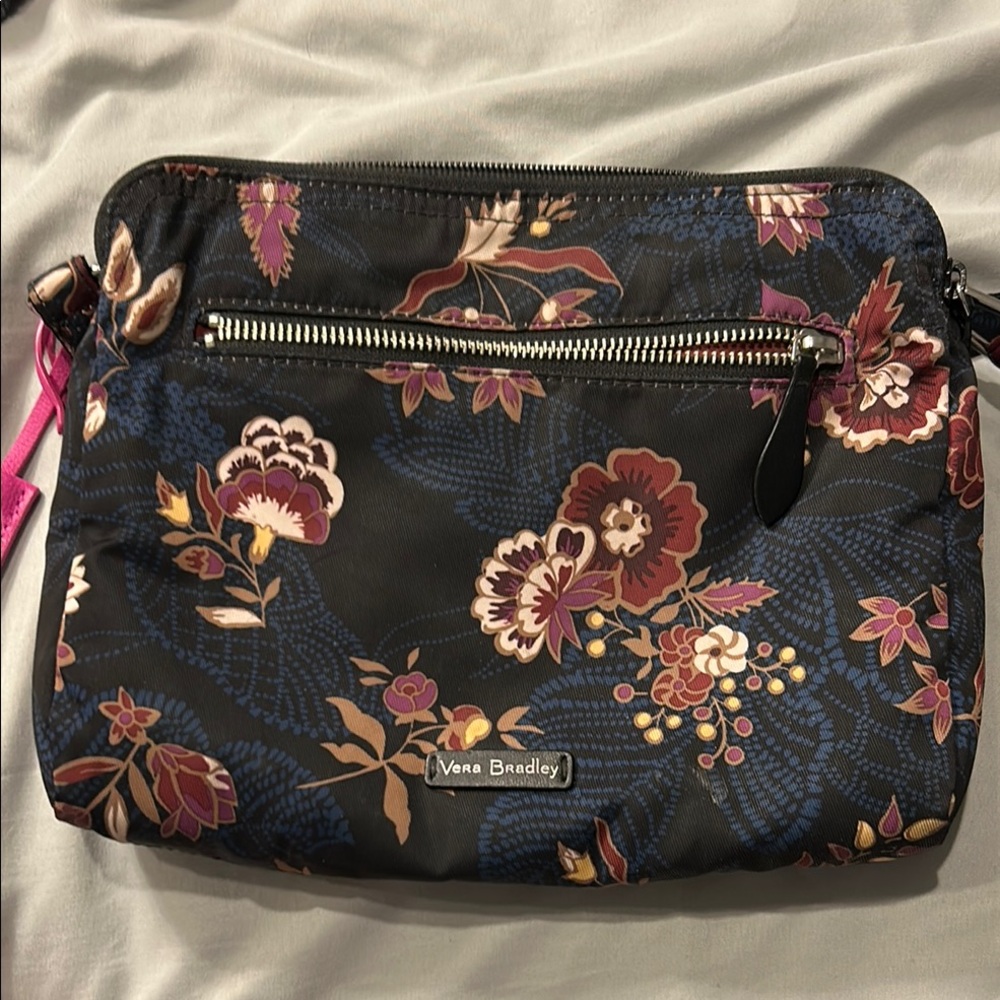 Vera Bradley Black and Pink Crossbody Bag with Floral Design